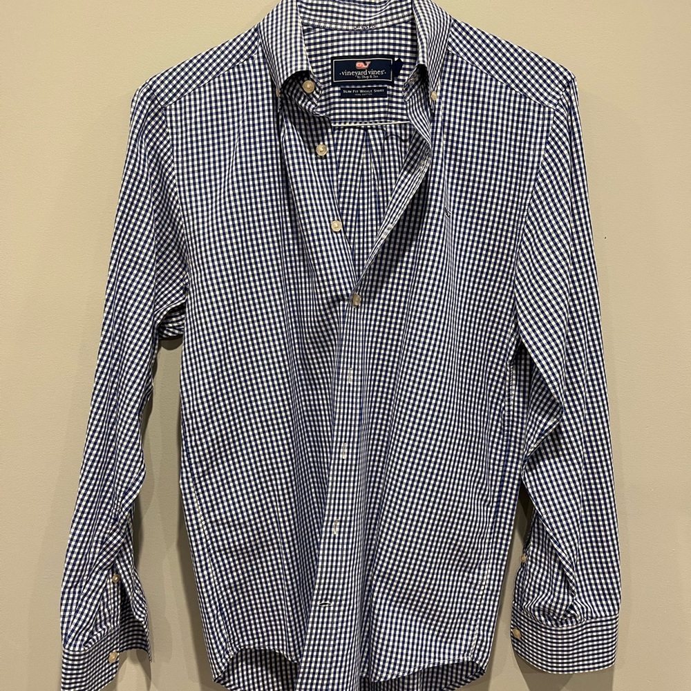 Men's Navy and White Checkered Shirt